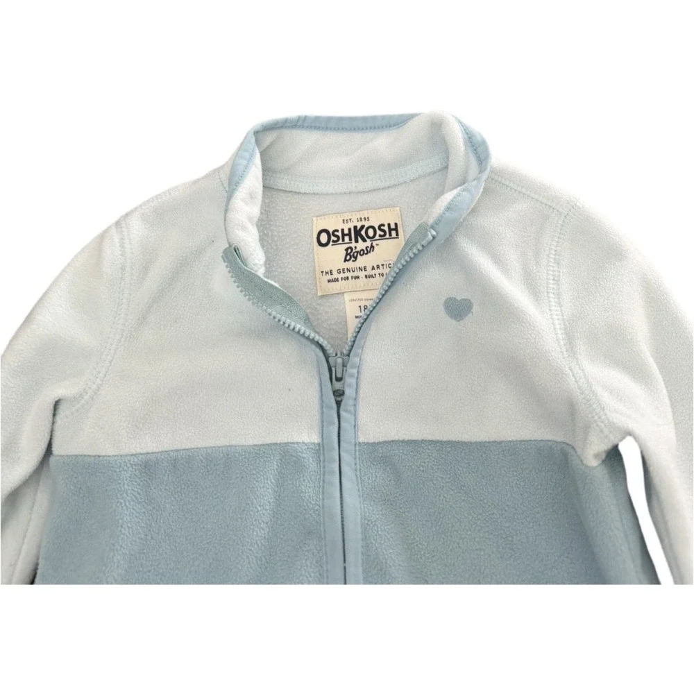 OshKosh B'gosh Baby Girls 18M Blue Colorblock Fleece Jacket Full Zip Heart